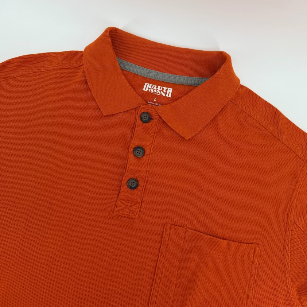 Duluth Trading Co Polo Shirt Mens Large Orange Short Sleeve Cotton Pique 56266